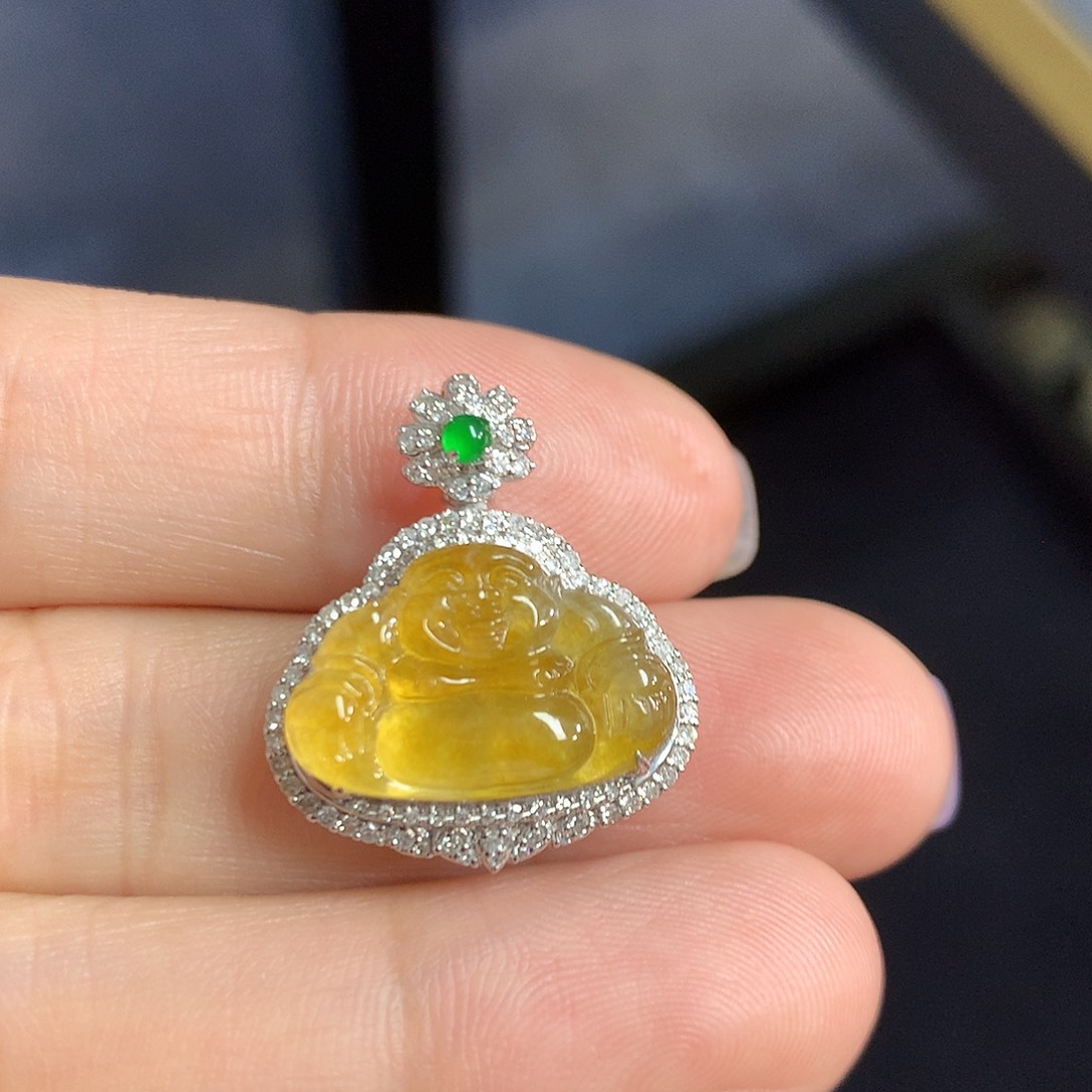 翡翠吊坠(不含链)18K金镶嵌