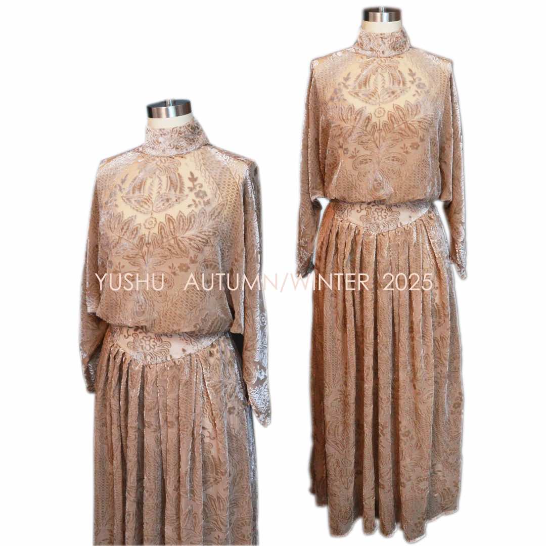 【唐顿庄园】YUSHU古典美学丝绒长袖气质秋冬连衣裙自带内搭