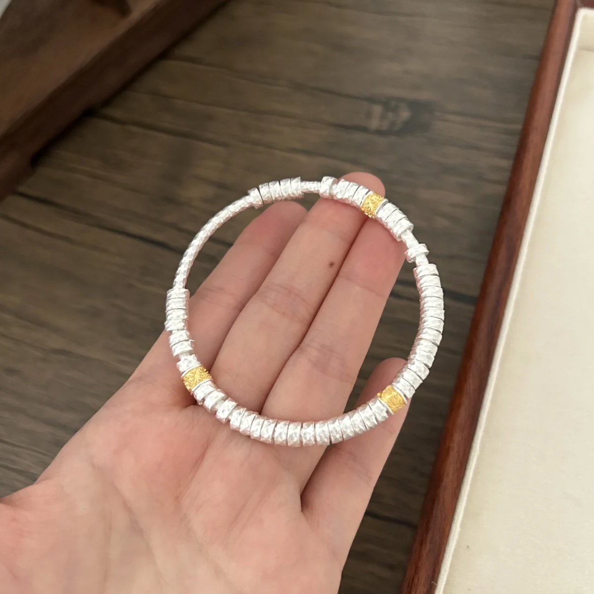 足银手镯 A013足银999.9【腰缠万贯盘缠】描金开口纯银手镯设计款