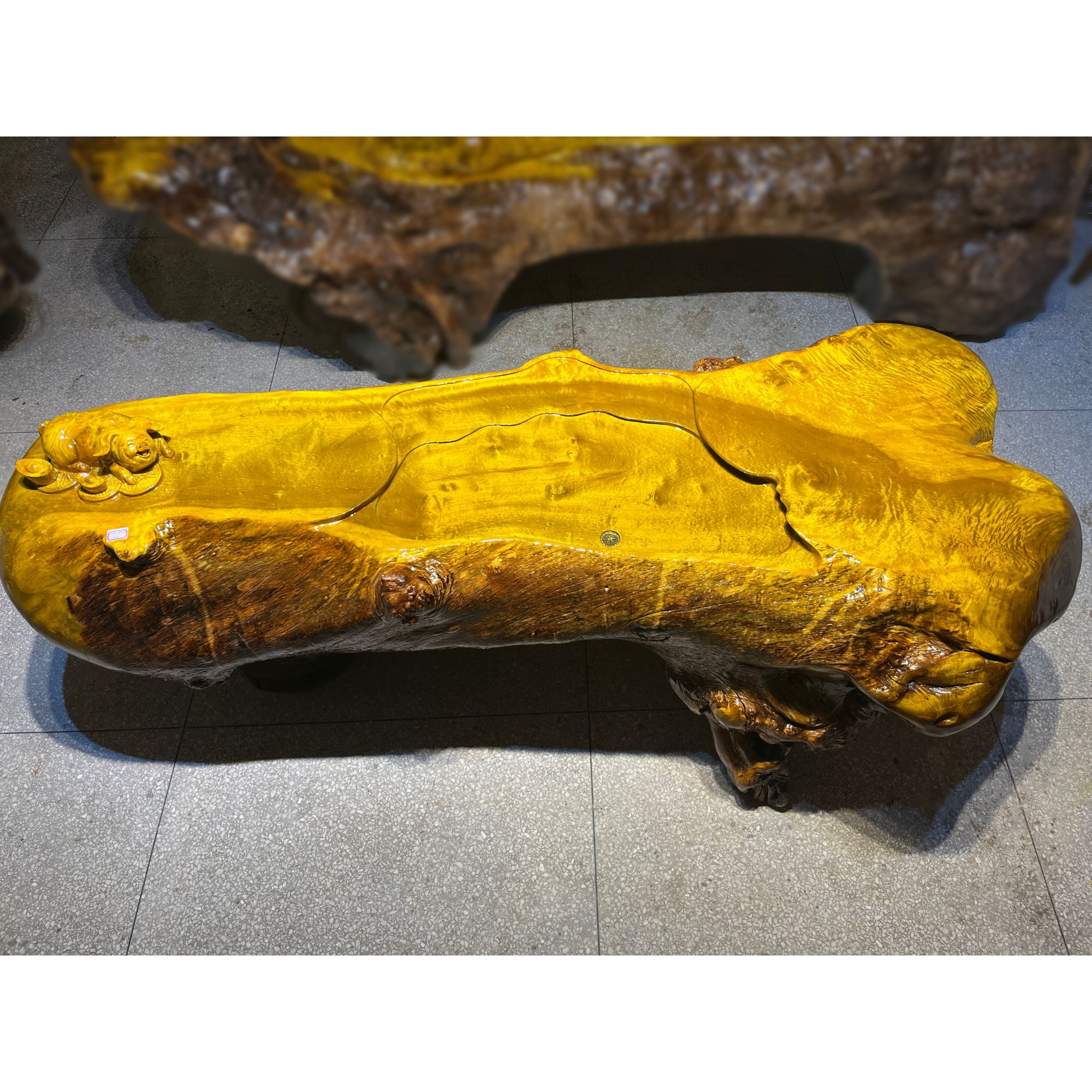 236-105-85 金猪纳福 黄金樟根雕实木茶桌黄金樟茶台茶海茶几缅甸