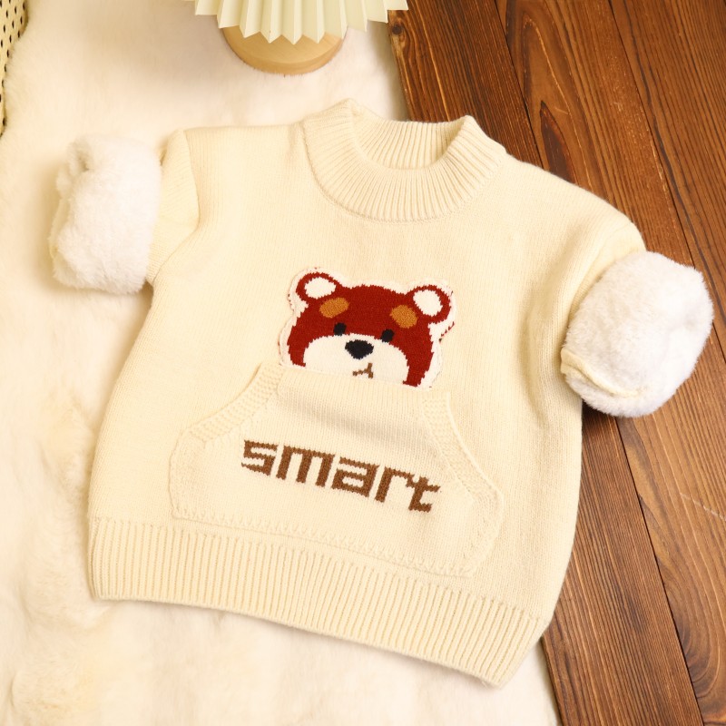 2511一体绒女童毛衣秋冬套头打底衫 毛线小童洋气圆领韩版女宝宝