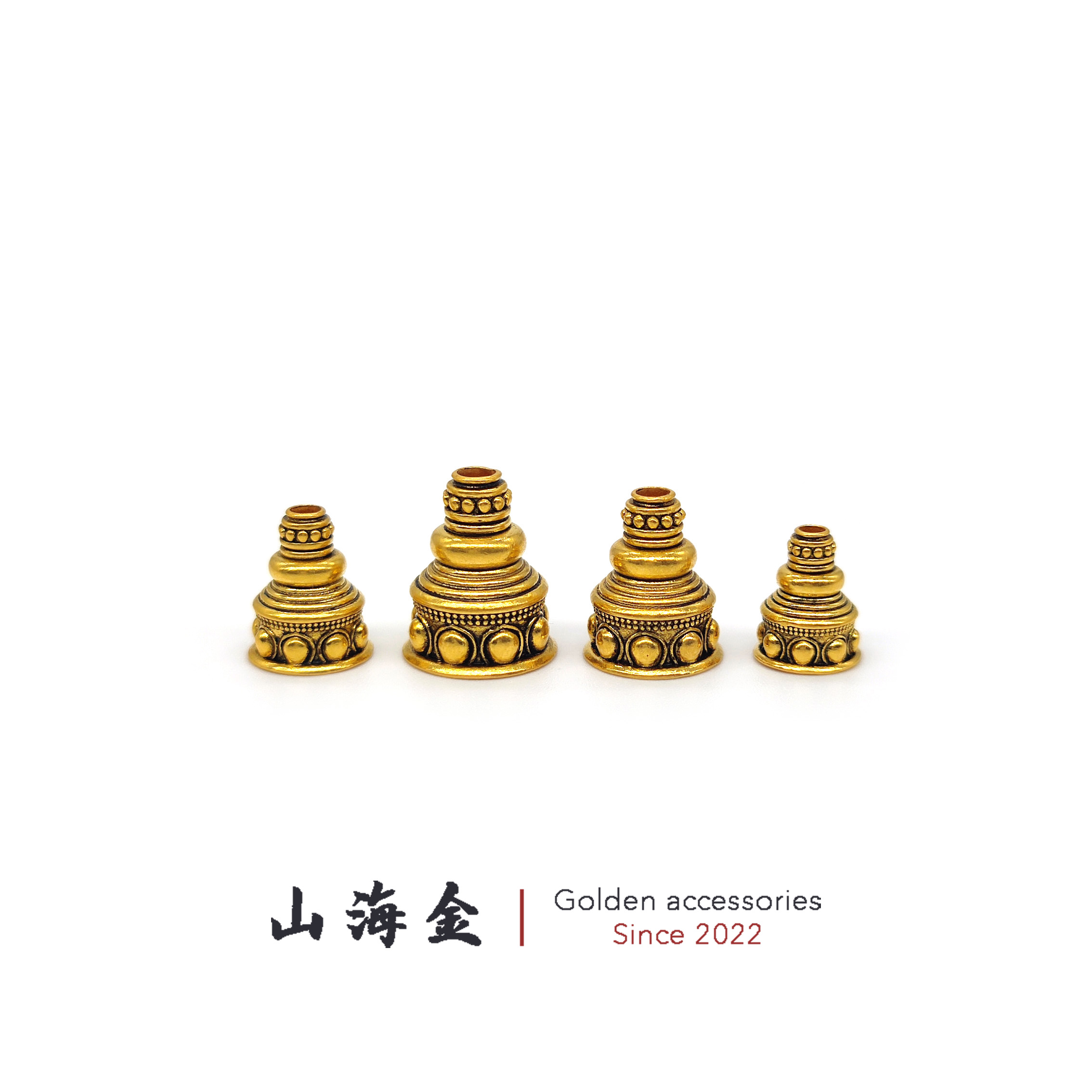 山海金 24K黄金999足金 黑金陨古佛塔做旧款金塔文玩手串DIY配饰