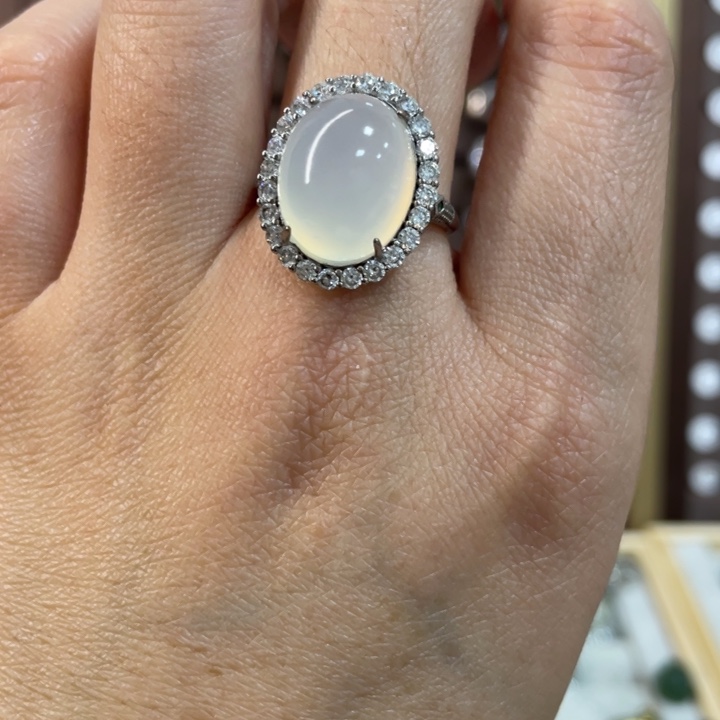 蛇纹石玉戒指银S925镶嵌