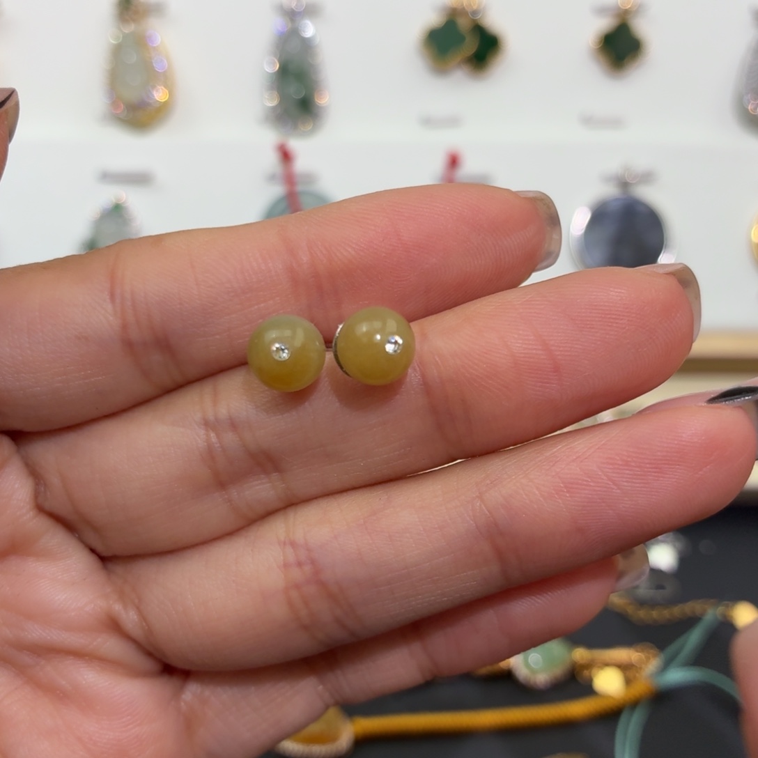 翡翠银S925镶嵌颈饰耳钉