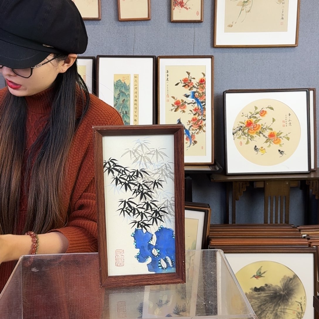 国画手绘带框尺寸：16*29