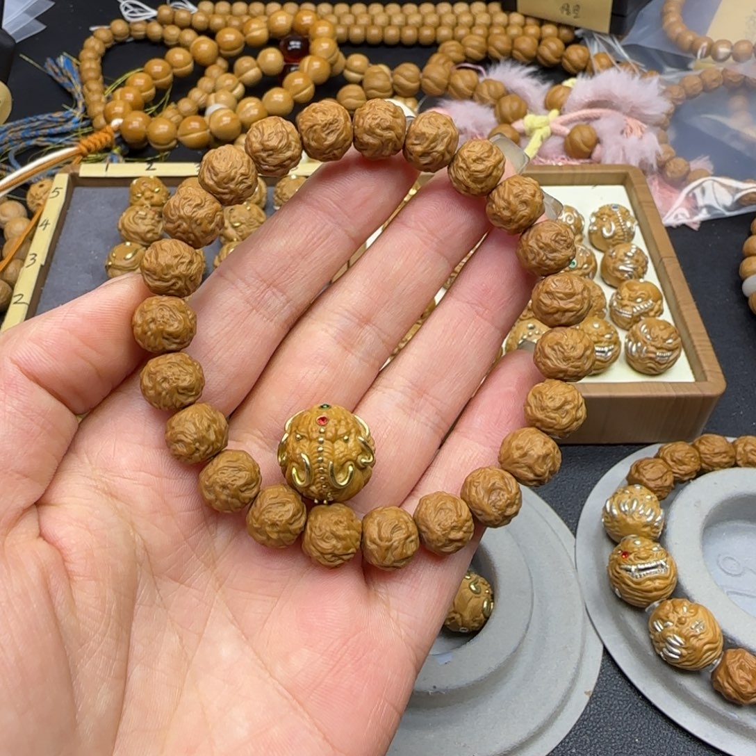 用***1核桃手串/手链10游龙➕象神单颗镶嵌