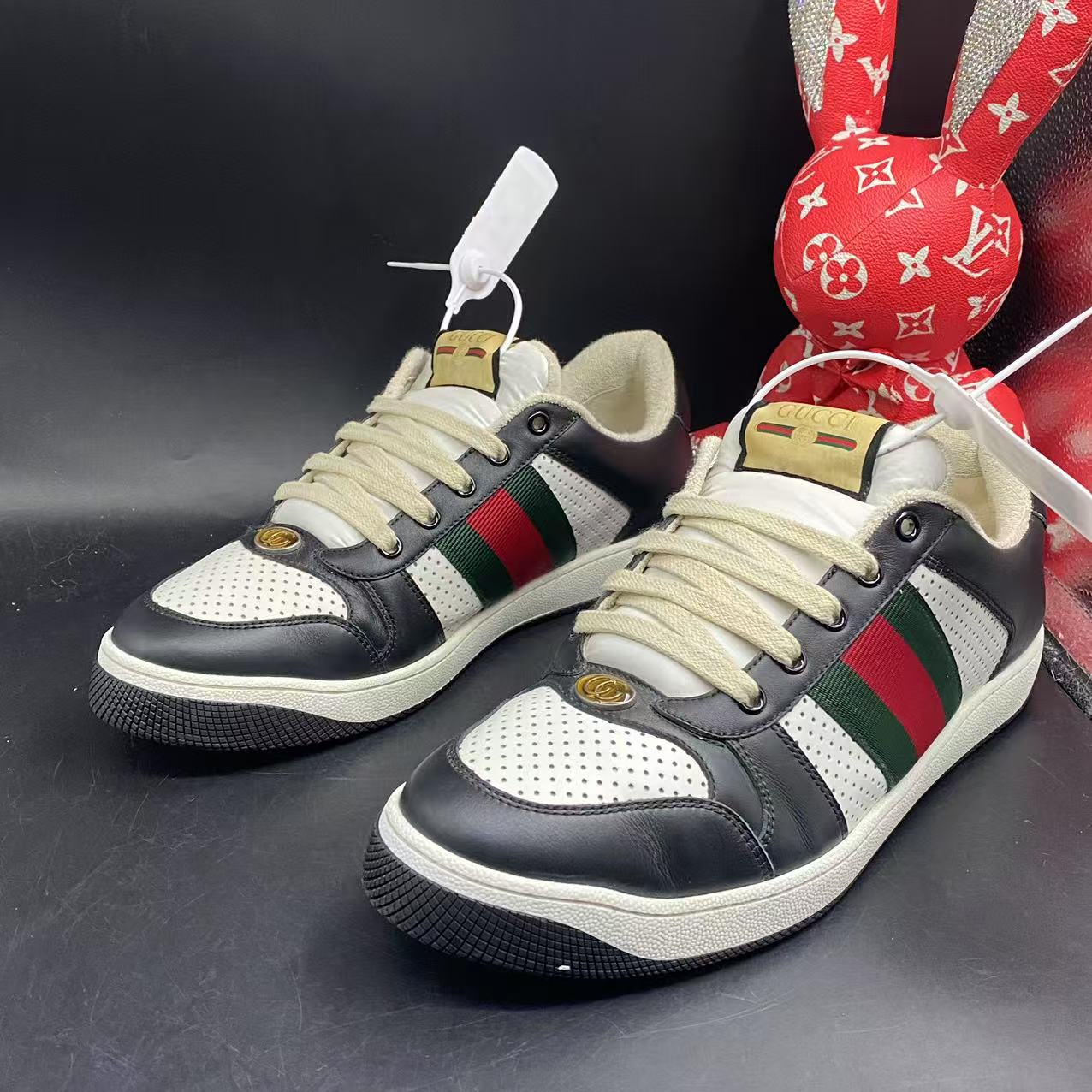 95新 GUCCI/古驰 【聚星优选】黑白熊猫脏脏鞋43欧码ddm1967