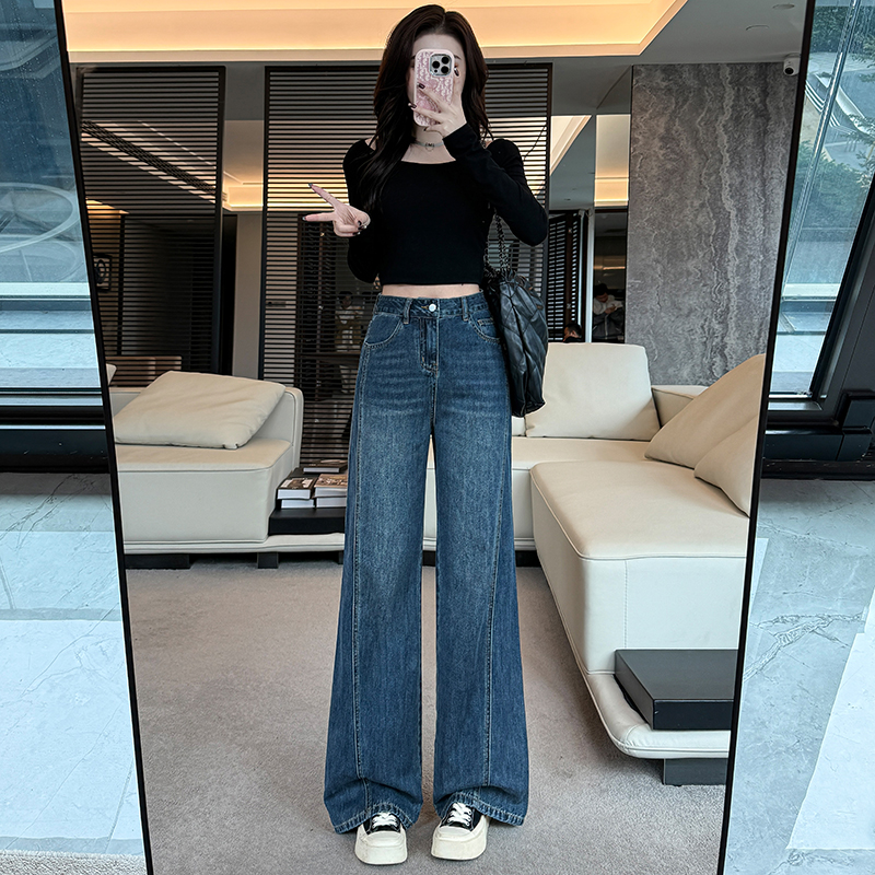【小个子】实拍2025春夏新款阔腿牛仔裤女显瘦宽松直筒喇叭九分长裤