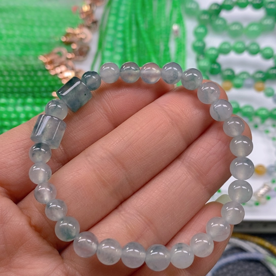 翡翠颈饰未镶嵌冰种飘花圆珠塔手链6，7m' m