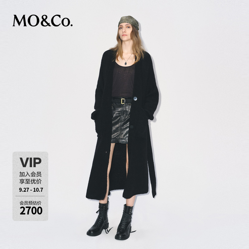 【SMILEY联名】MOCO针织开衫2025冬新品毛衣长款附腰带MBE4CAR021