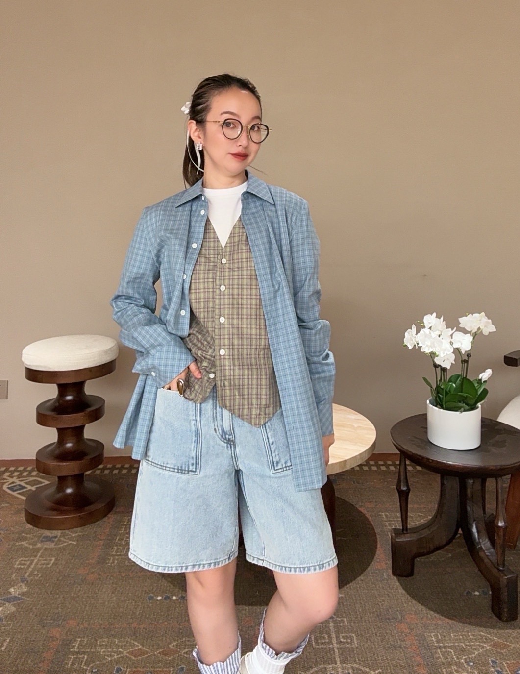 EENK假二件格纹马夹衬衫 WENDYZ