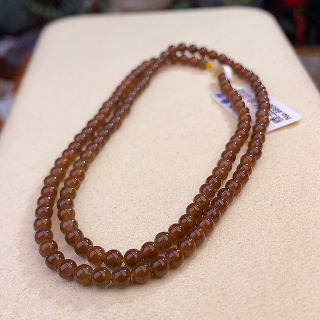 和田玉且末糖金镶项链6MM未镶嵌