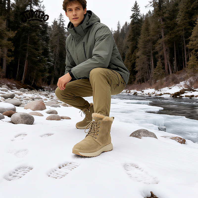 JUMBO/简帛橡胶运动防滑保暖拉链活动鞋垫皮毛一体雪地靴男鞋8101