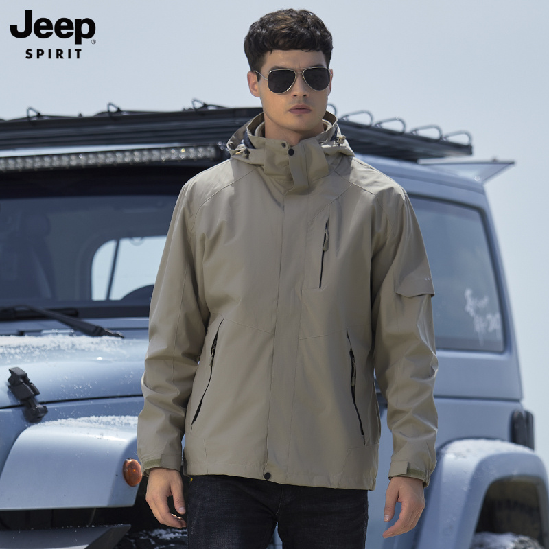 JEEP吉普秋冬户外三合一冲锋衣可拆卸抓绒内胆保暖防风雨夹克外套