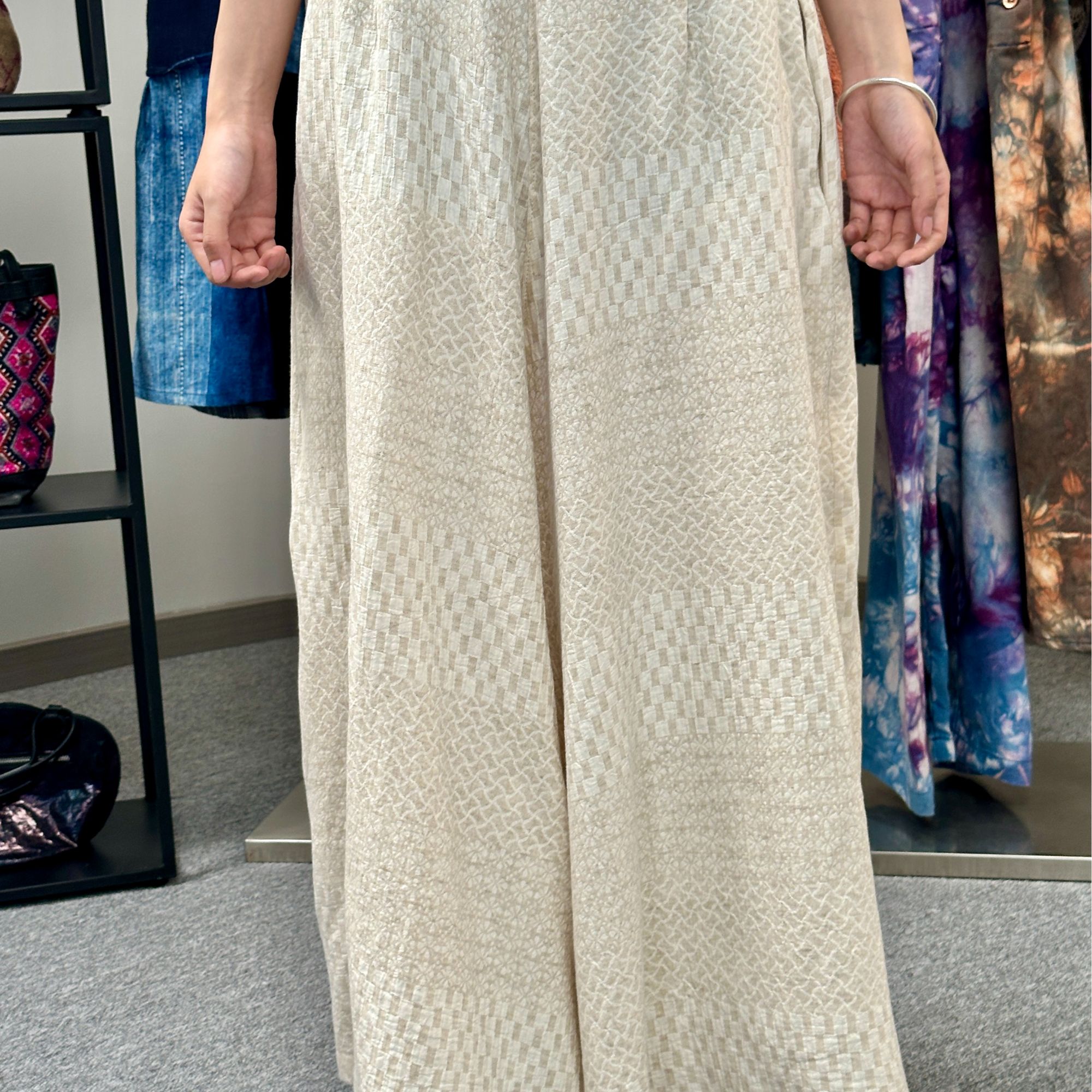 纯色提花休闲裤薄款长裤常规松紧腰长款微弹口袋高腰