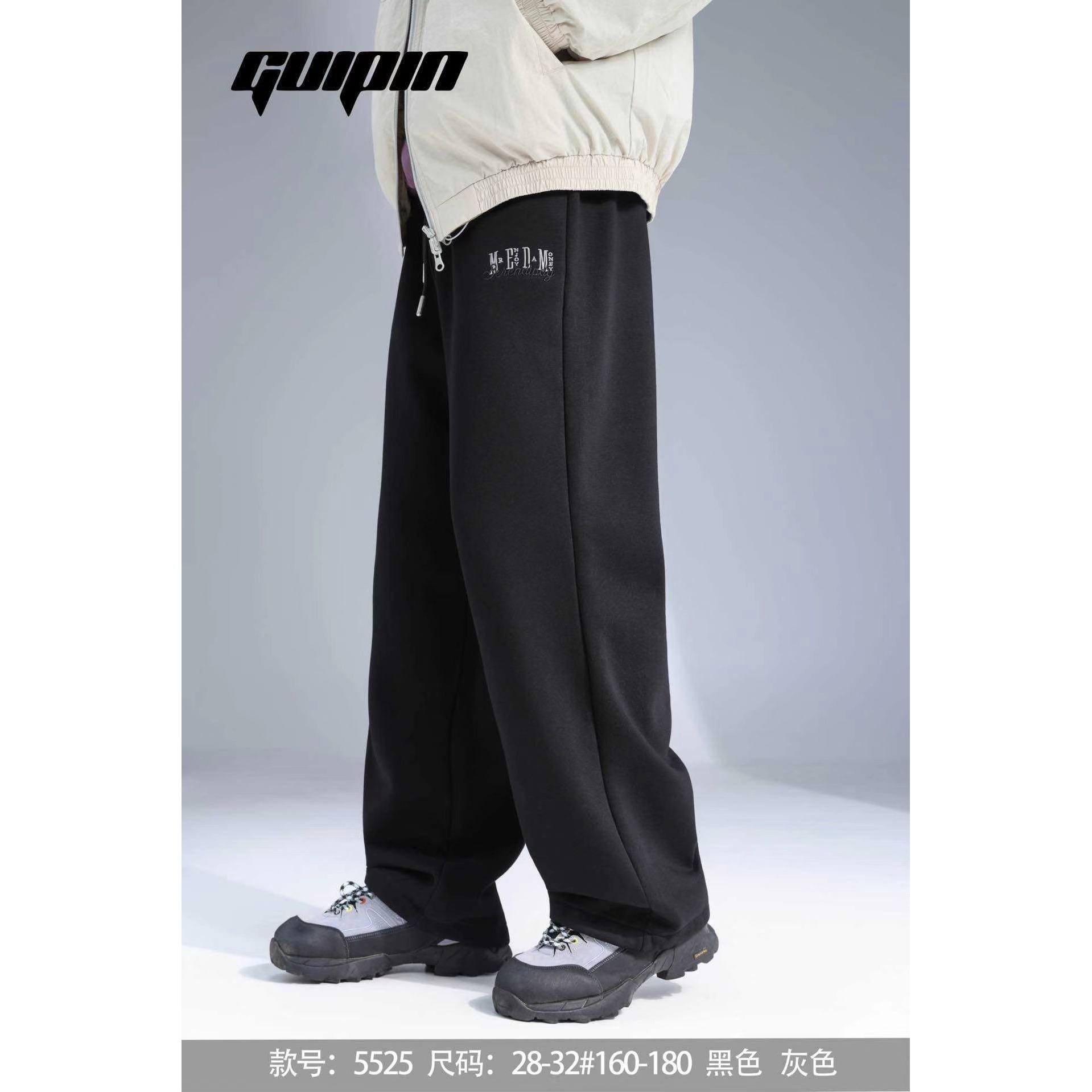 【5525-黑色】青少年秋冬加绒款运动卫裤