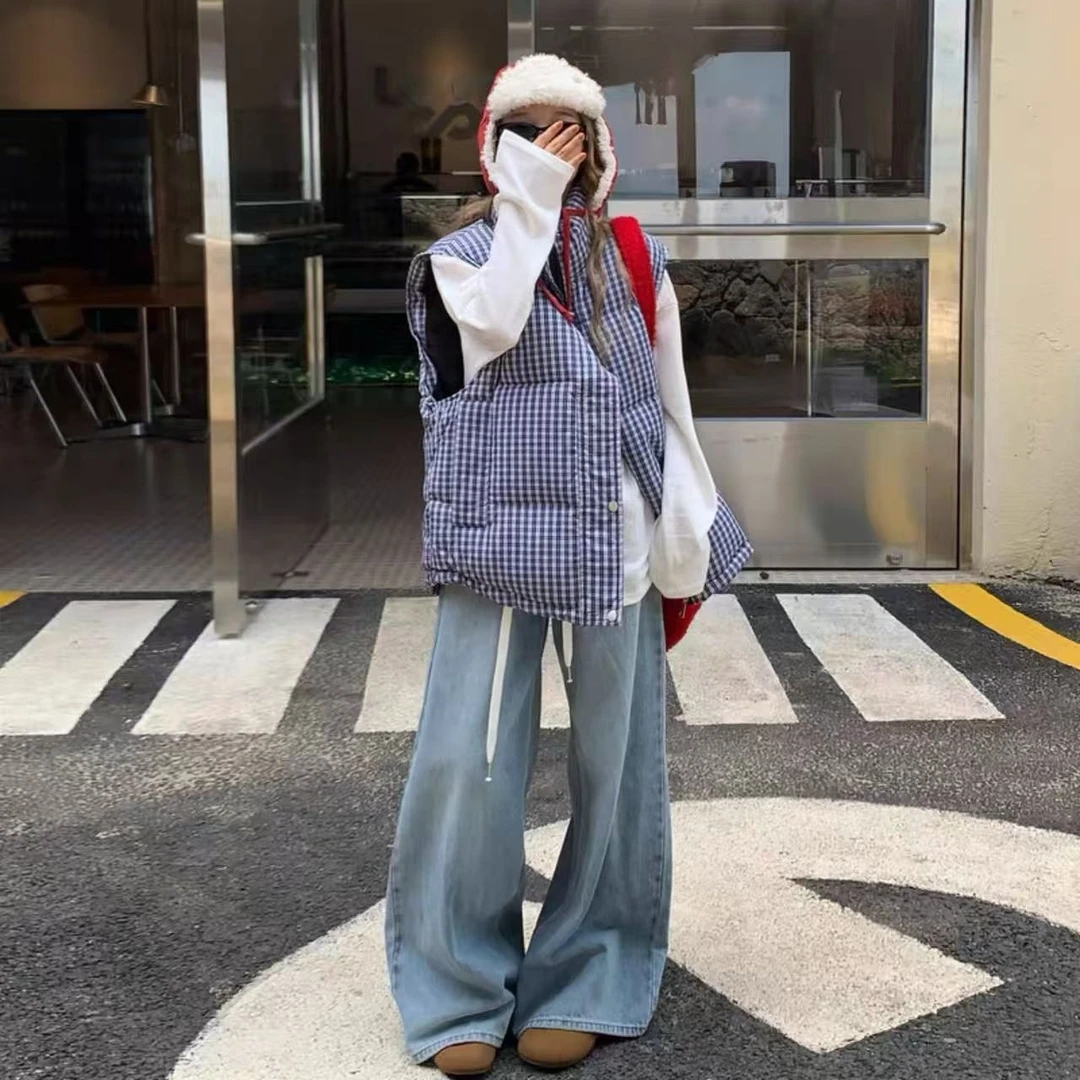 格子马甲棉马甲新款