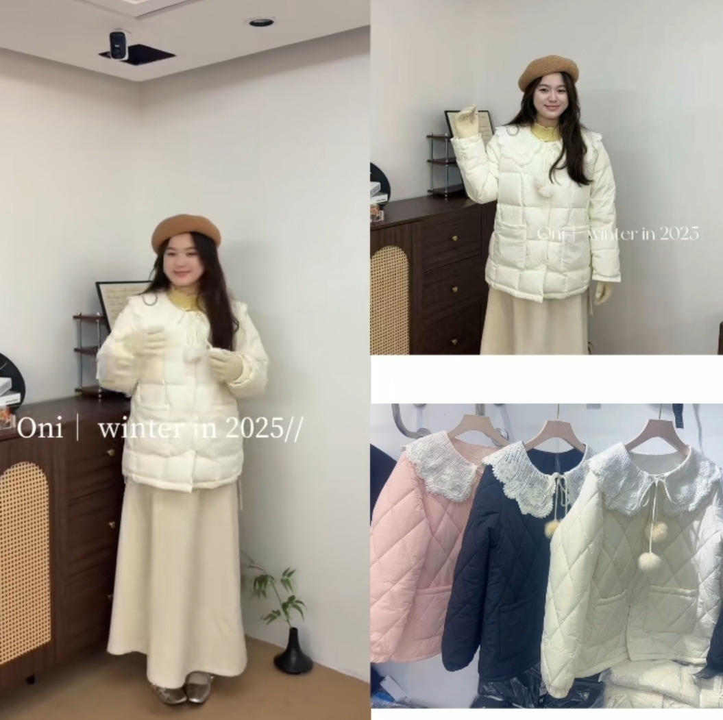 冬季2025年新款宽松显瘦保暖棉衣女士娃娃领菱格减龄棉服外套8552
