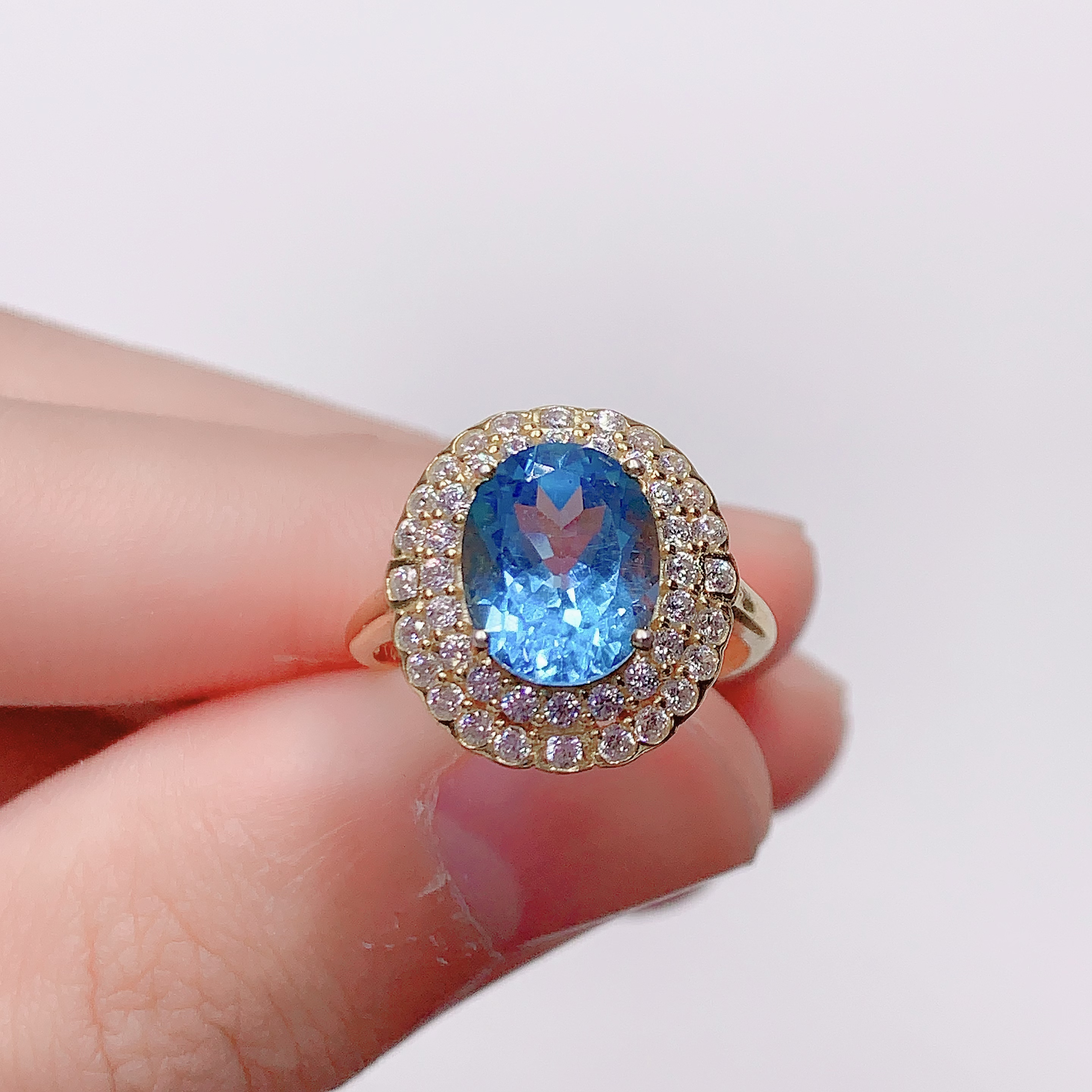 s925银蓝色托帕石戒指8x10时尚大气