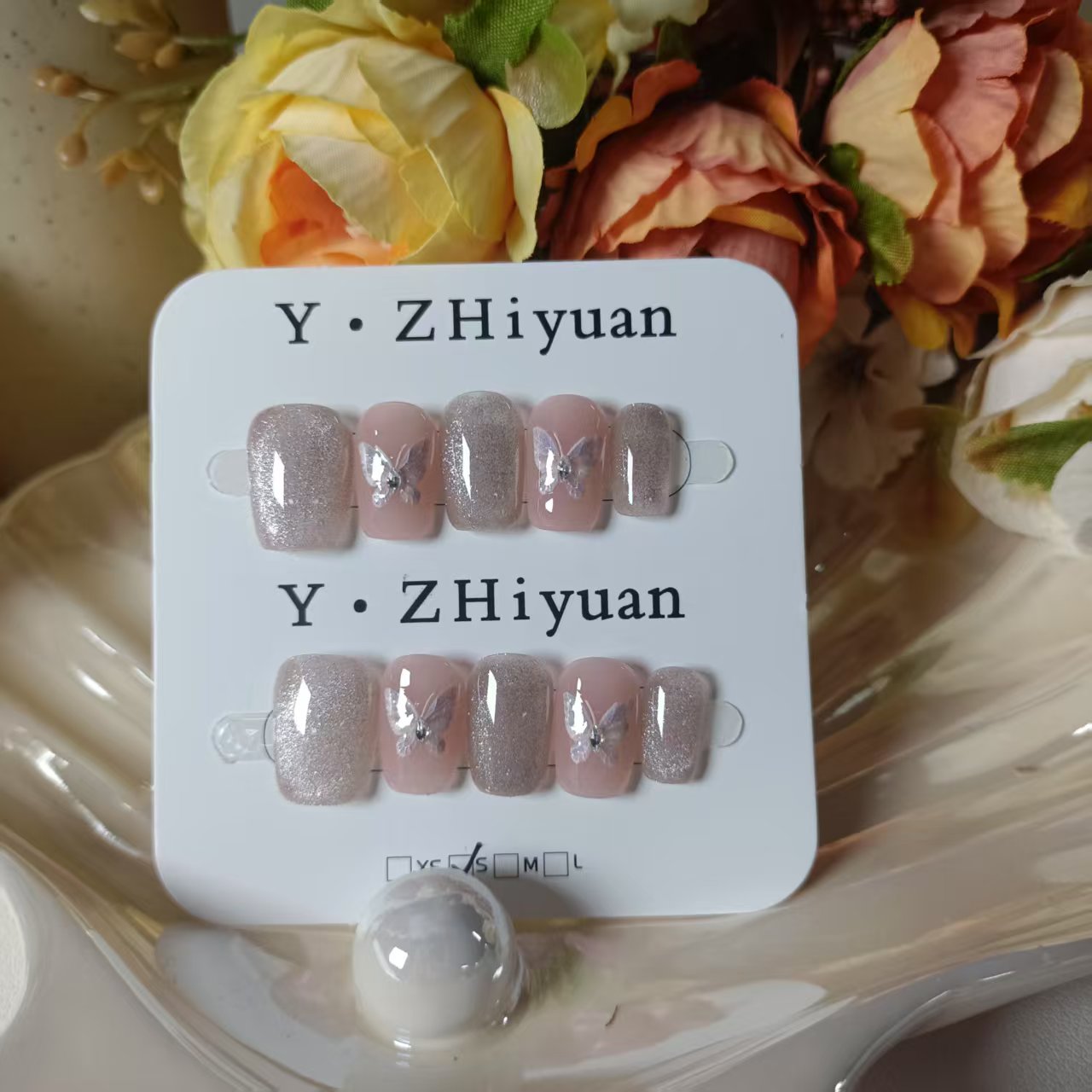 【美甲书记-流沙玉蝶】纯手工穿戴甲贴片孤品清仓不补指介意慎拍