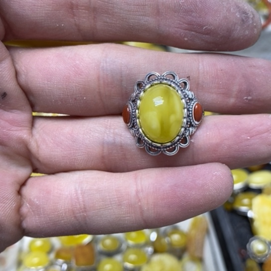 蜜蜡裸石银S925镶嵌戒指