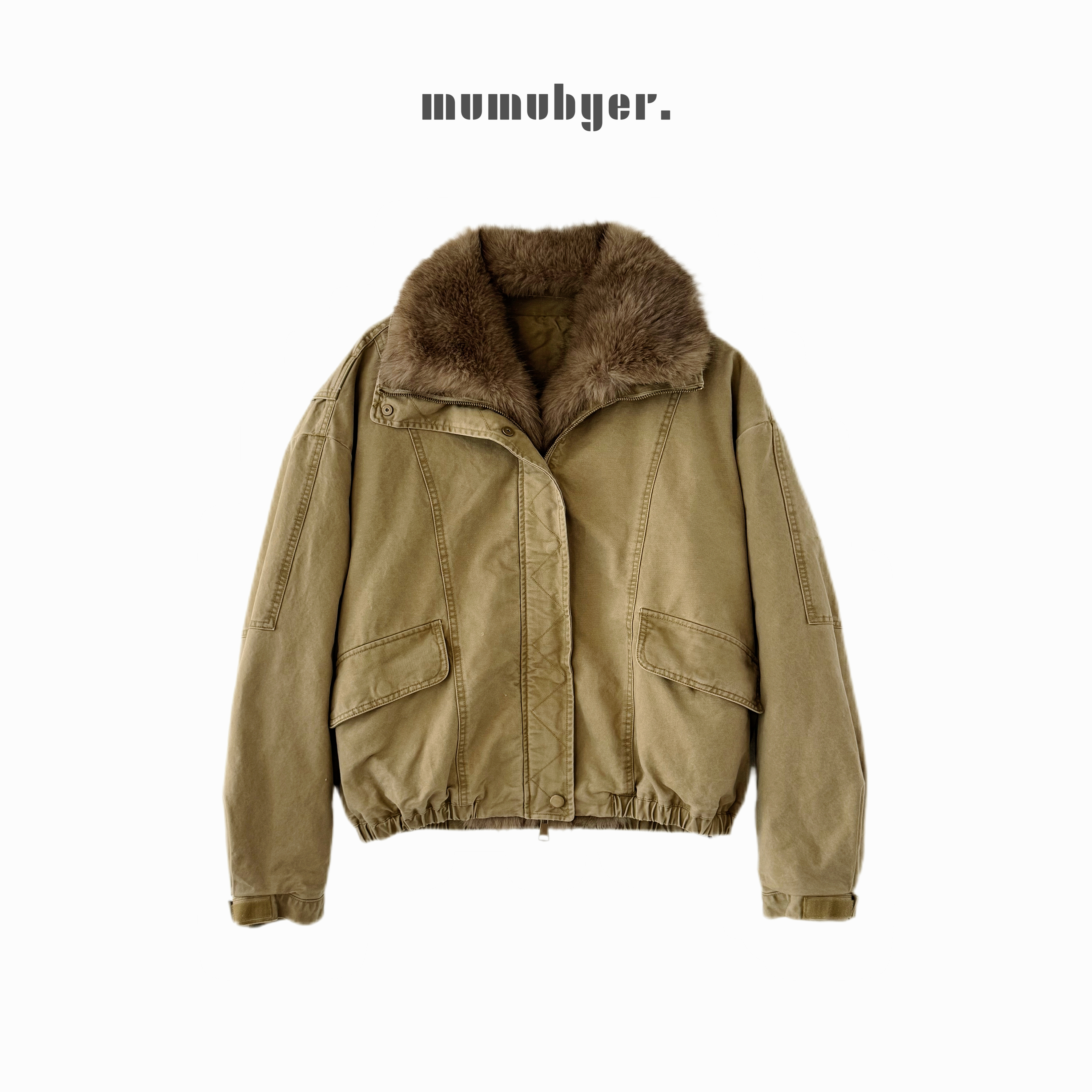 mumubyer • “城市猎人”美式环保貂毛领工装水洗牛仔派克服