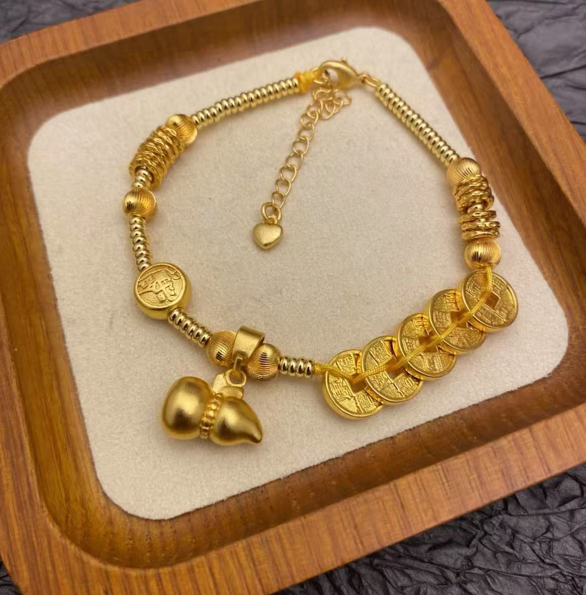 合金手链 古法五帝钱币招财进宝猫眼珠葫芦盘缠手链手工新年礼物