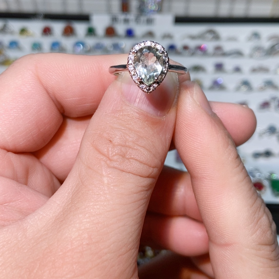 绿水晶戒指银S925镶嵌