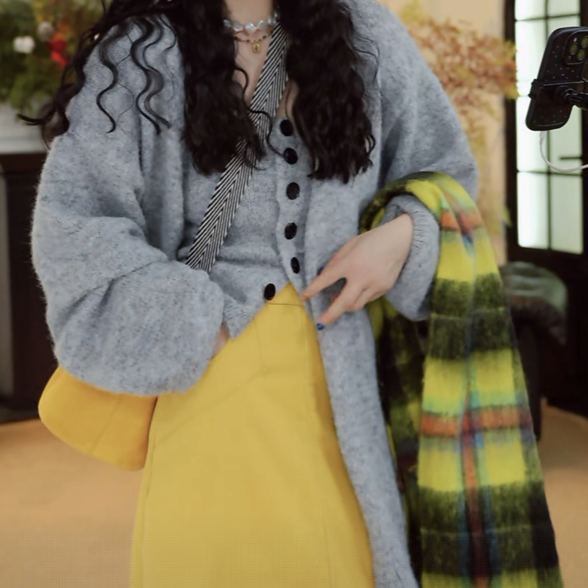 大萍子家 纯色百搭时尚设计两件套针织开衫3011