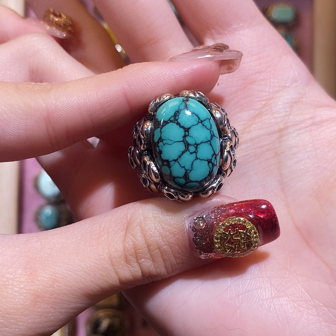 绿松石戒指银S925镶嵌娜*戒指