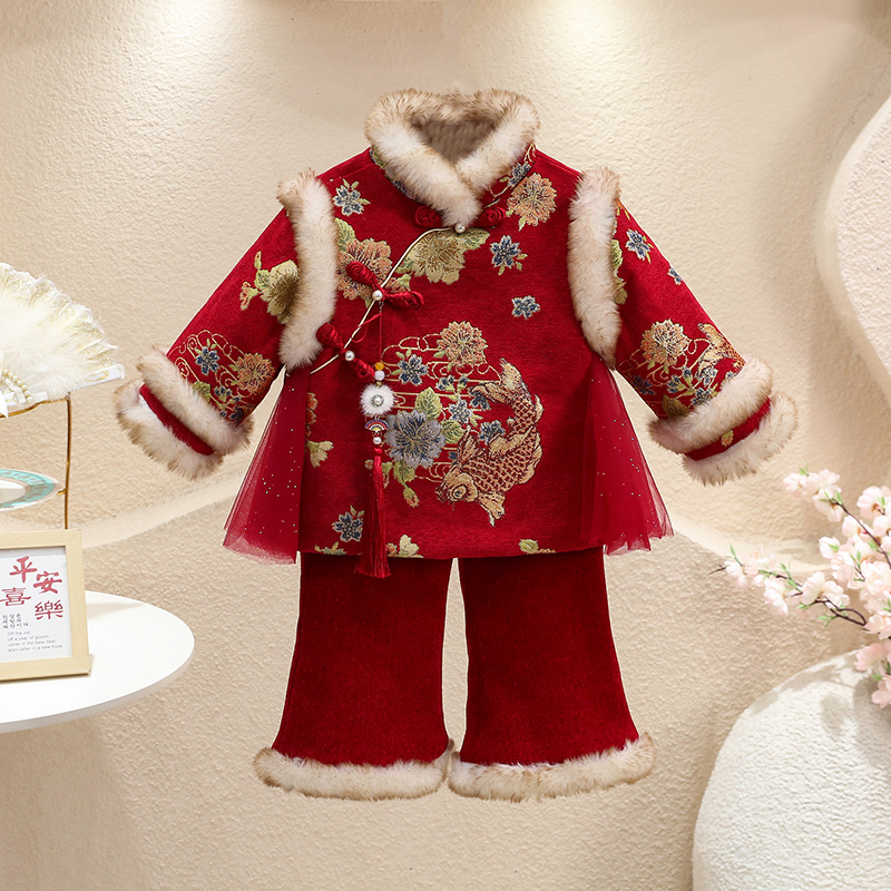 汉服女童拜年服冬装新中式儿童冬季国风新年宝宝民族风喜庆过年服