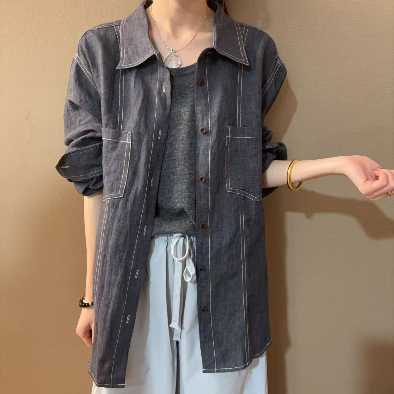 高质色织麻衬衫外套