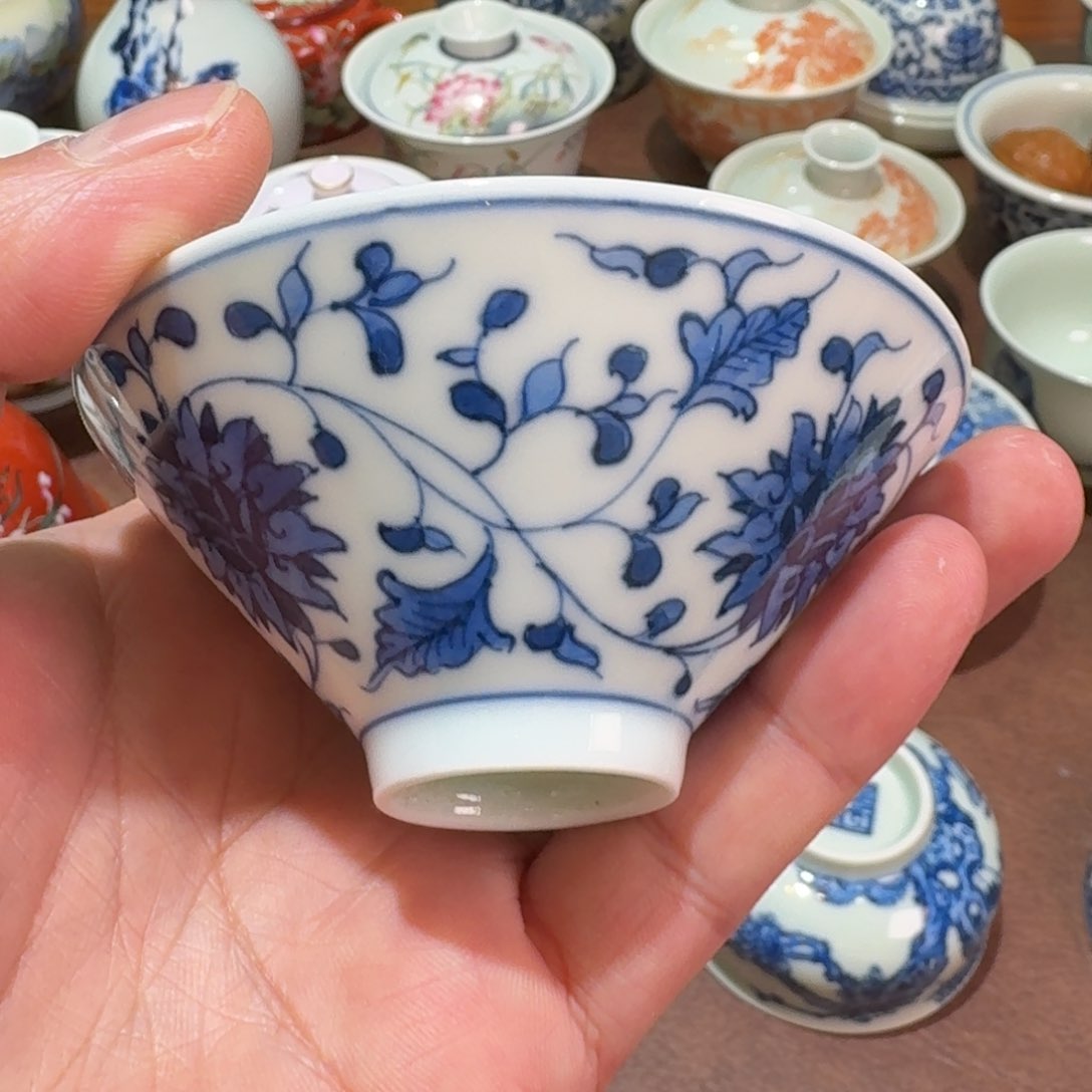 清*全手工绘画斗笠杯