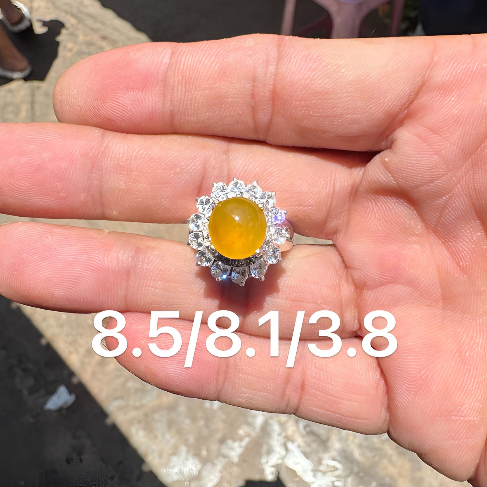 0624(小哪吒在源头)高冰种翡翠黄翡戒面干净肉细杠味荧光足M40