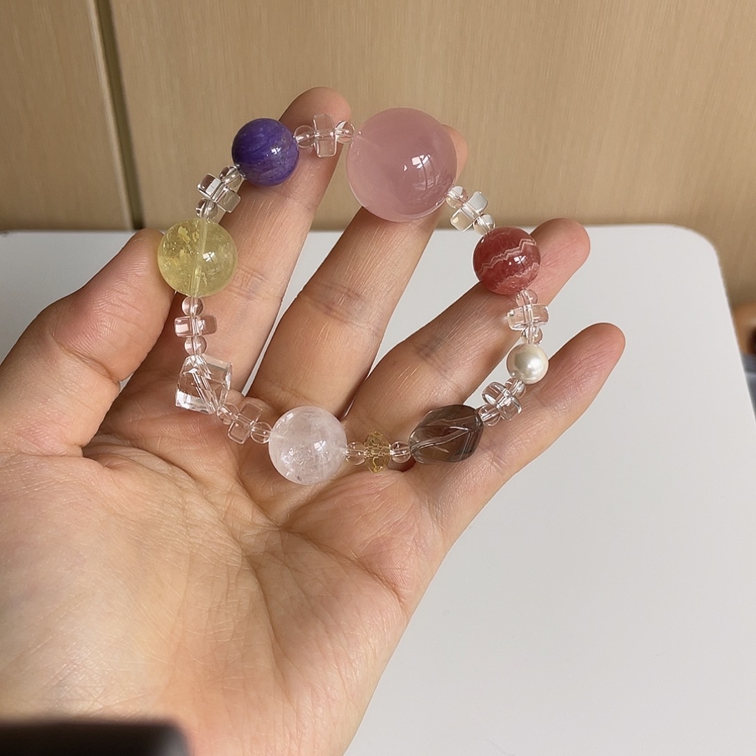 水晶手串未镶嵌手串粉水球球设计款