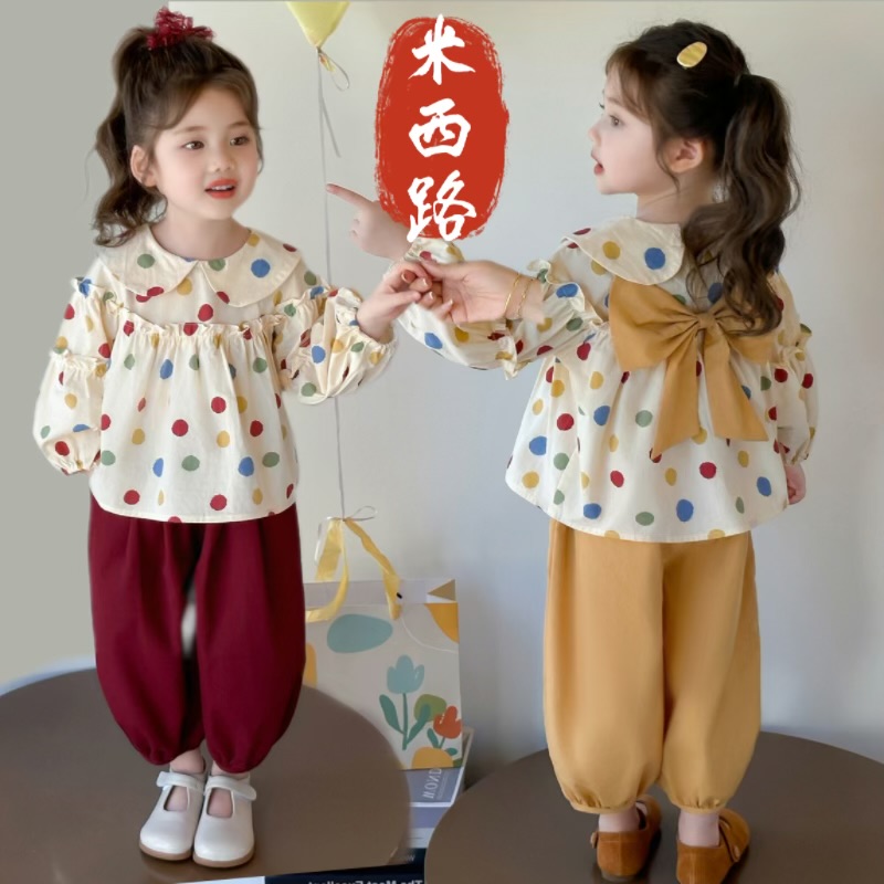【小甜心】女童套装2025秋装新款洋气儿童波点娃娃衫休闲裤两件套