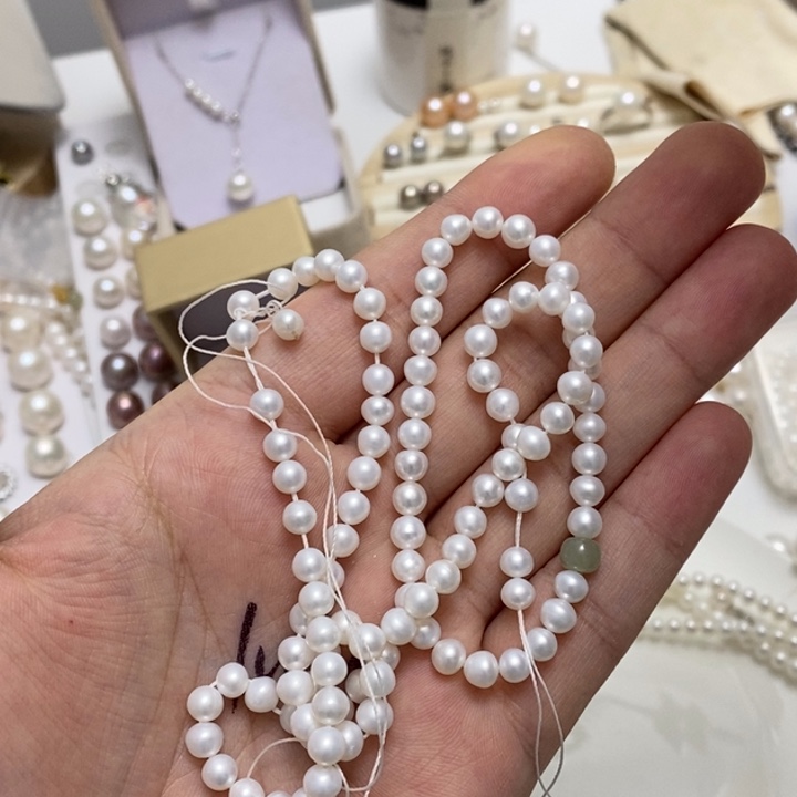 银S925镶嵌5m白珍珠手链淡水珍珠