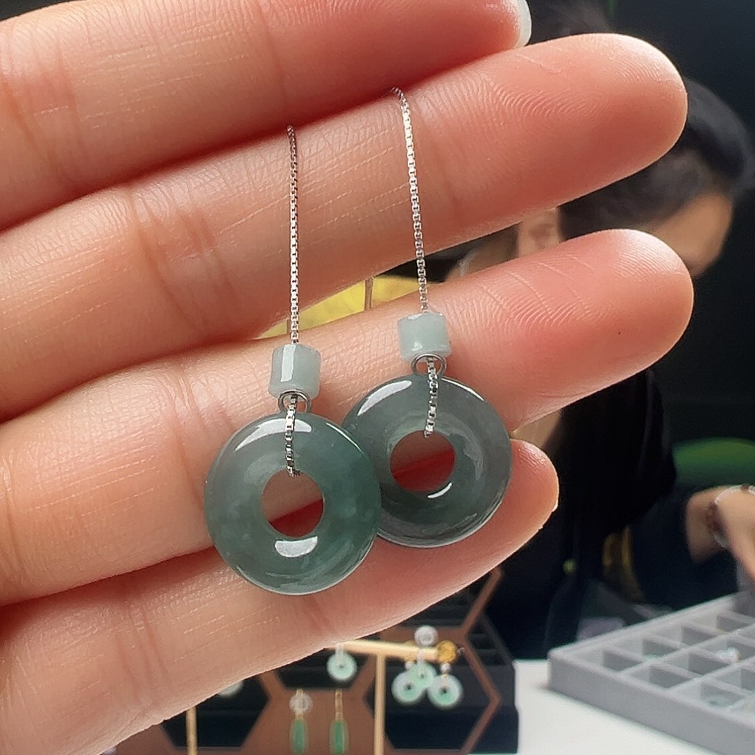 银S925镶嵌翡翠耳饰