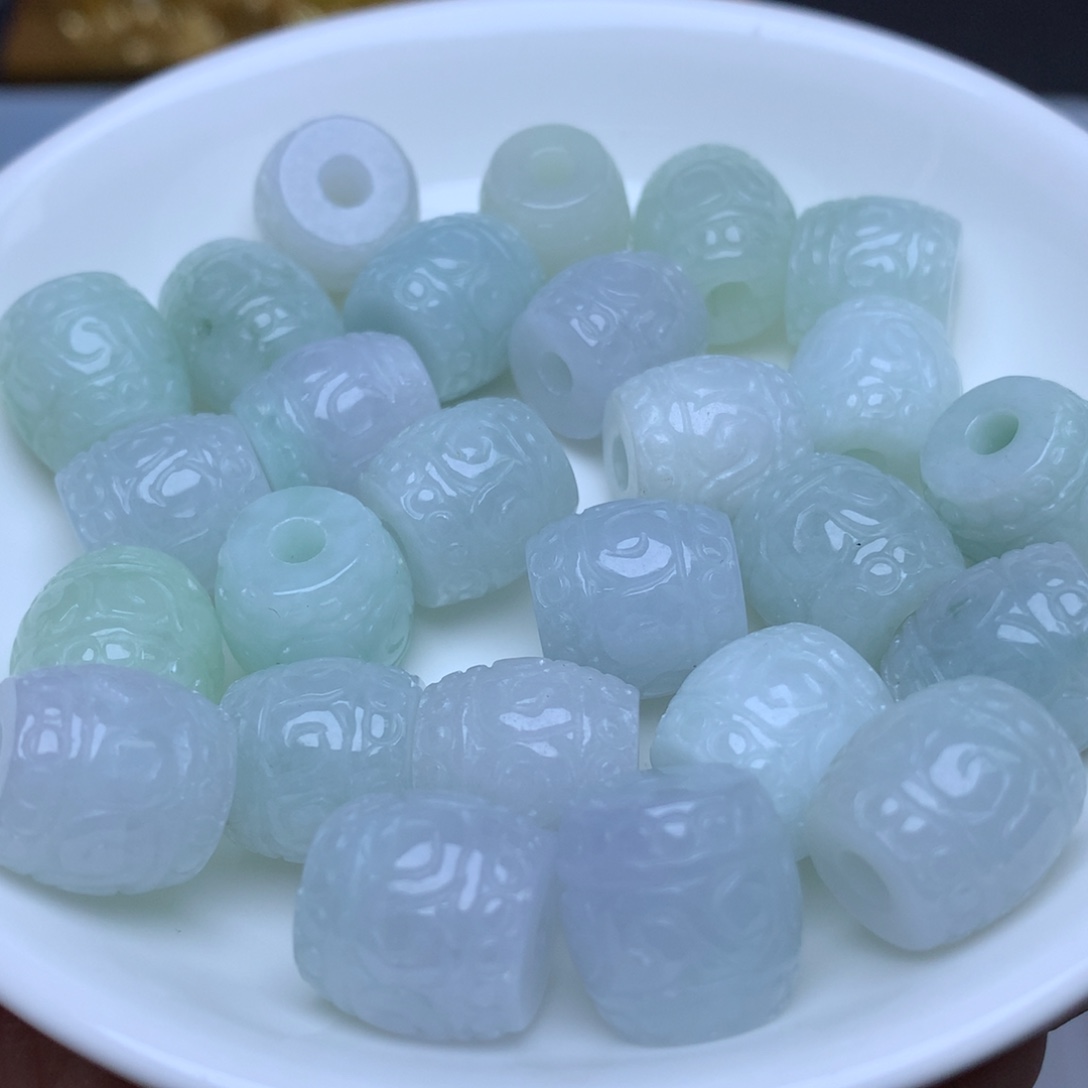 【闪购商品】翡翠手链未镶嵌卡13乘12.7冰回纹珠2个