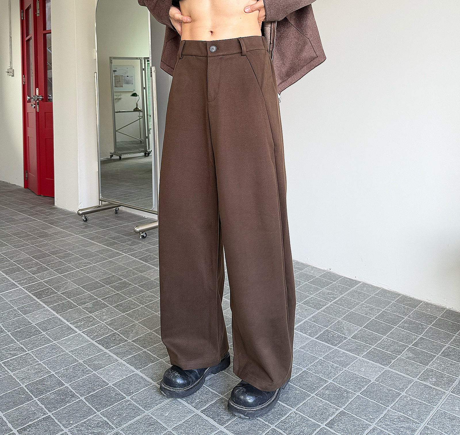 弯刀毛呢裤男士2025冬季垂感西裤宽松百搭阔腿显瘦休闲韩版潮长裤