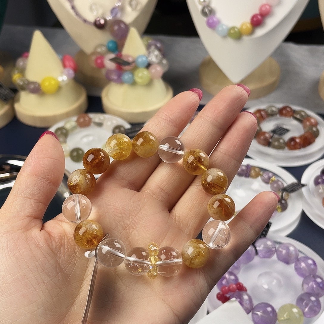 银S925镶嵌手链烟晶