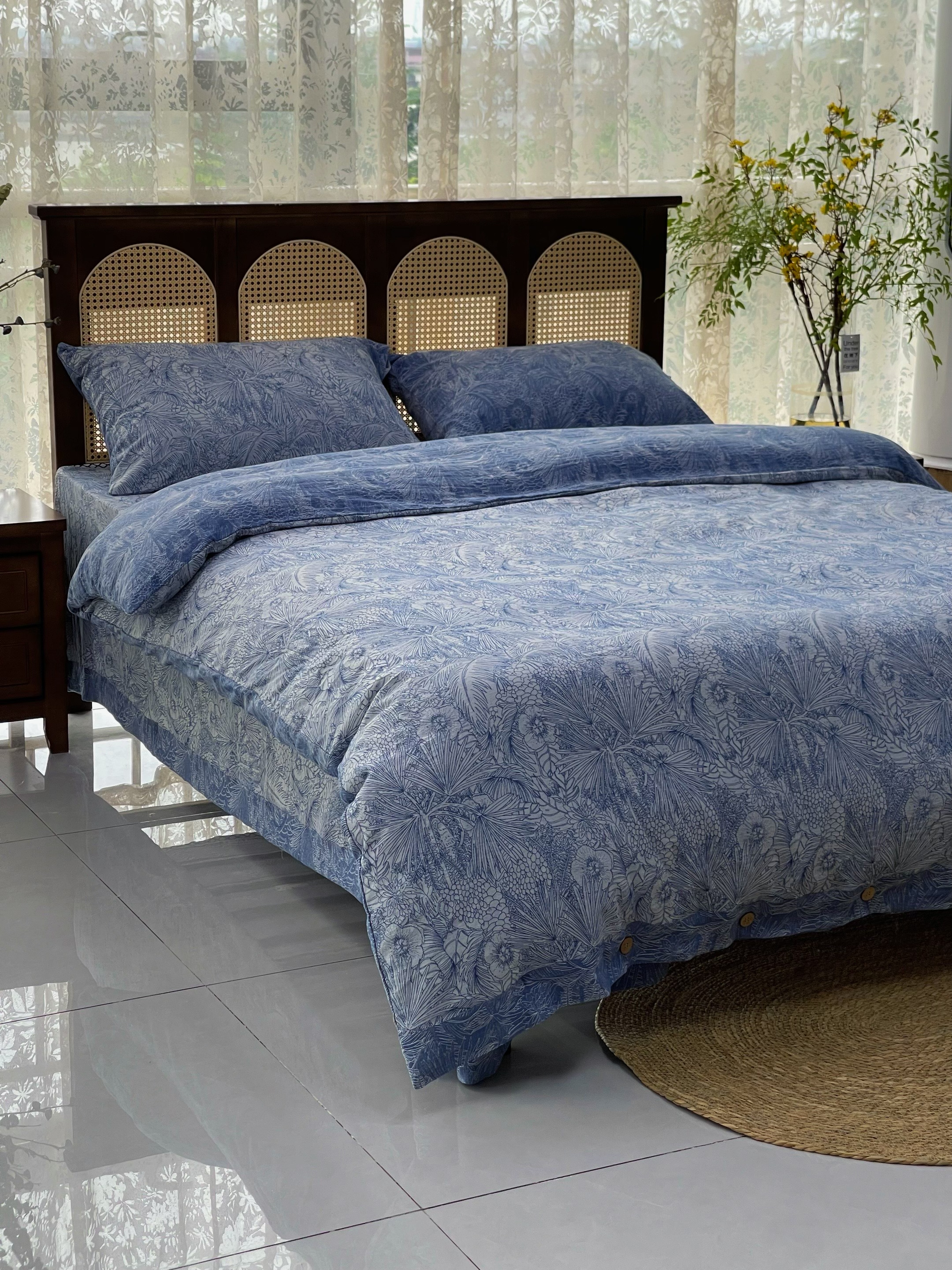 【青花瓷系列】A类色织提花棉麻四件套自然复古侘寂风