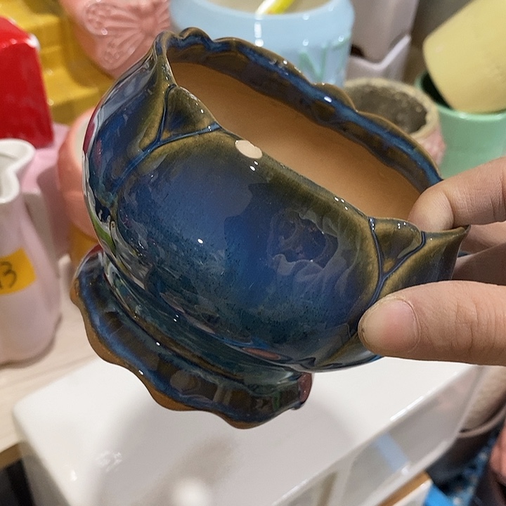 陶盆有孔 磕碰窑裂修补 介意勿拍口 10高9