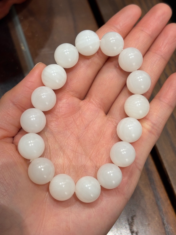 非金属仿珍珠手链 全玉化白色温润如玉12mm-10mm手饰串珠饰品女款