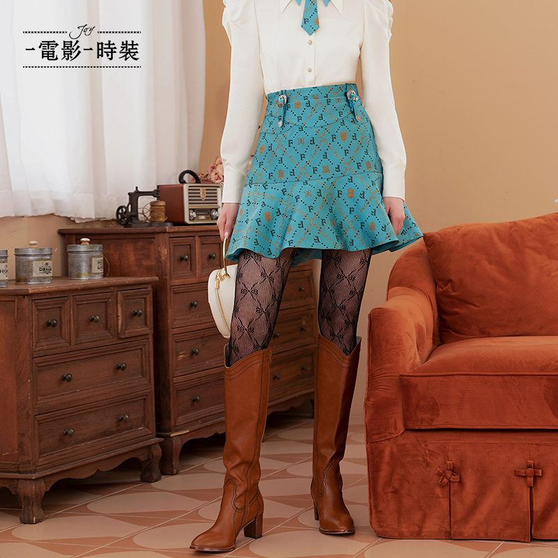 【蜜思仝】一电影一时装复古奢华设计感logo提花鱼尾半裙FEAQ113596