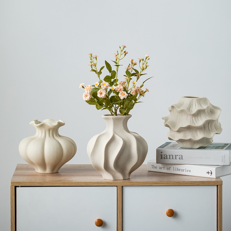 宿雨简约创意陶瓷干花花瓶客厅玄关轻奢高级感装饰仿真花插花摆件