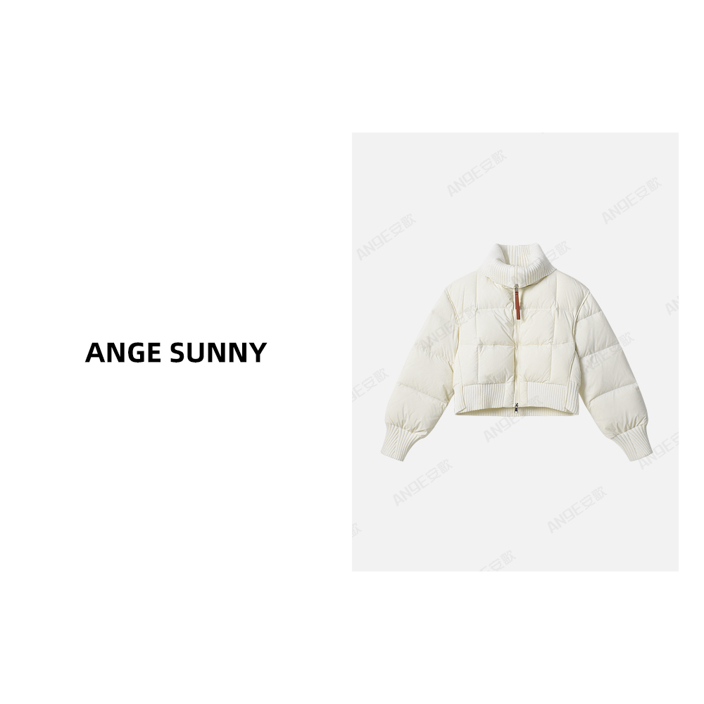 ANGE SUNNY【假两件短款羽绒服】纯色针织翻领拼接短款羽绒服