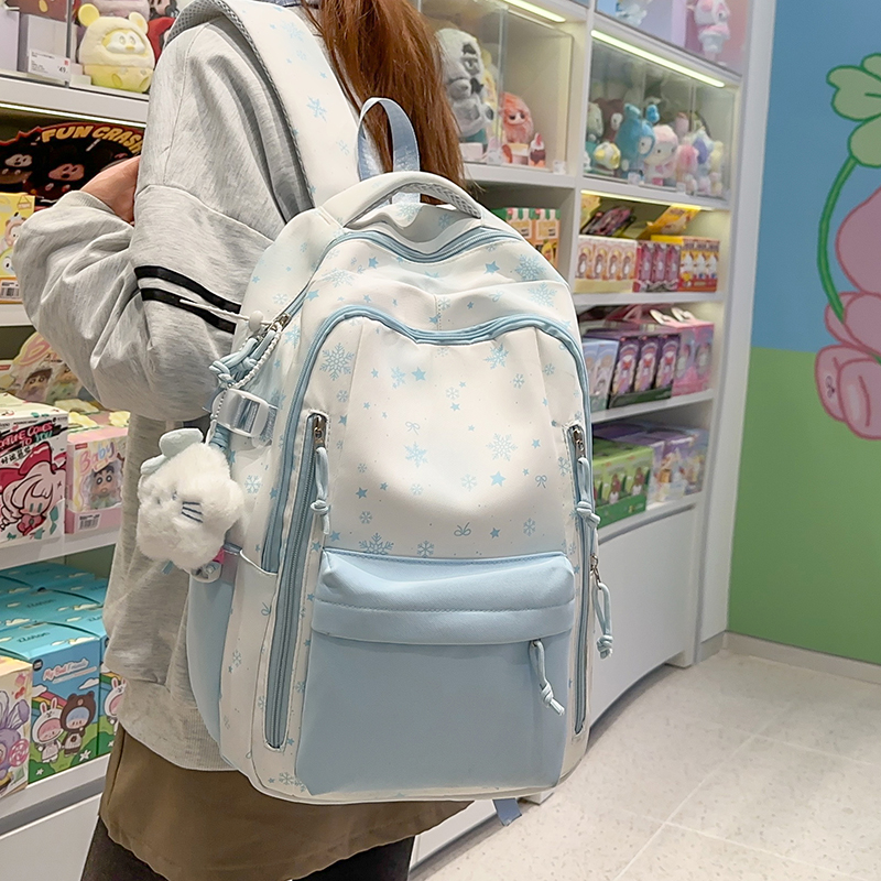 书包女初中生百搭韩版雪花甜美学院风减负背包高颜值ins风双肩包