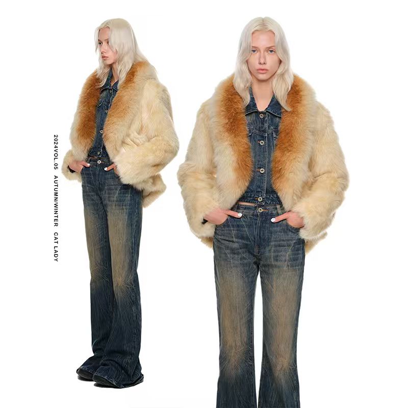 【佳佳】1JINN STUDIO 渐变狐狸毛皮草外套