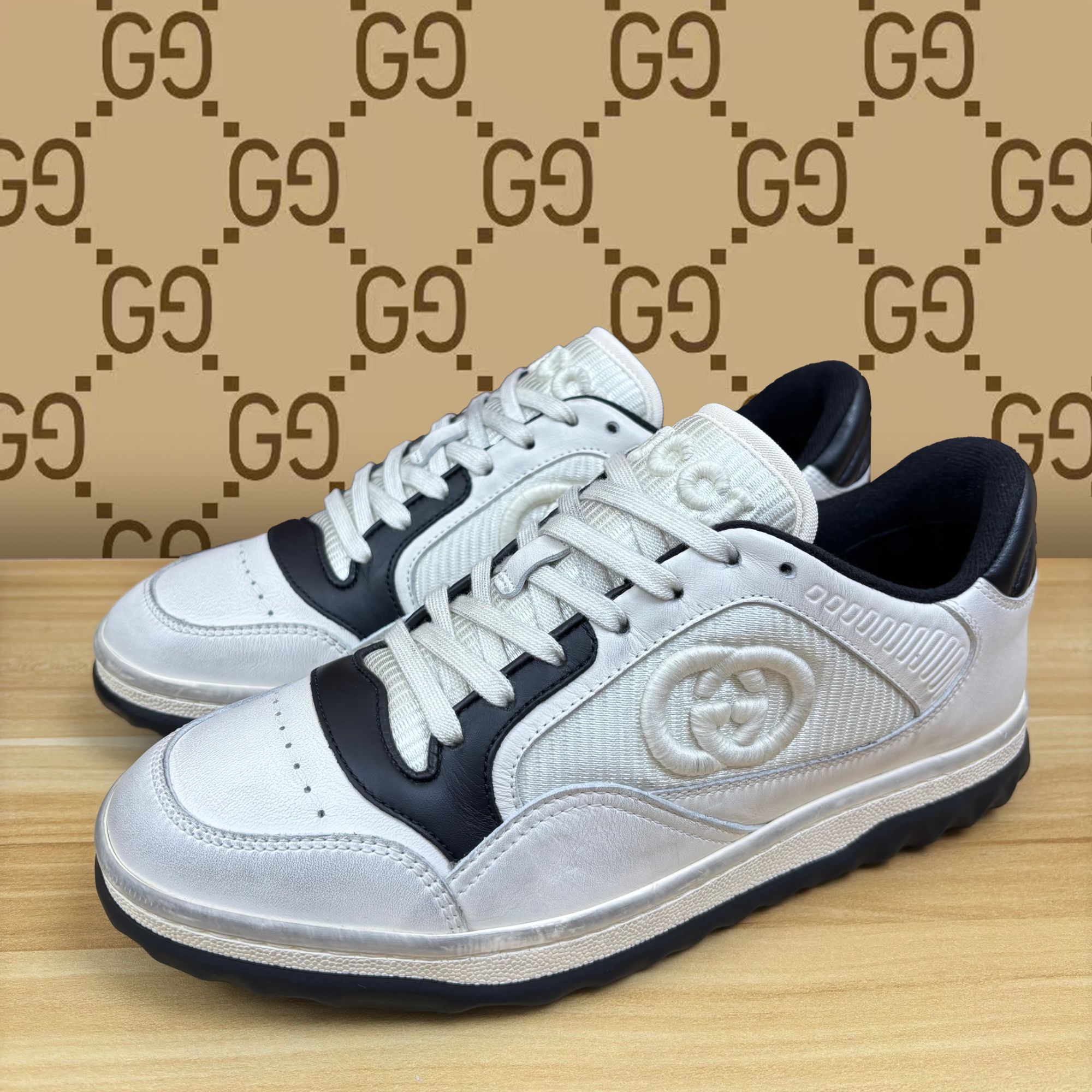 99新 GUCCI/古驰 客户寄售-Mac80系列做旧黑白系带低帮时尚板鞋